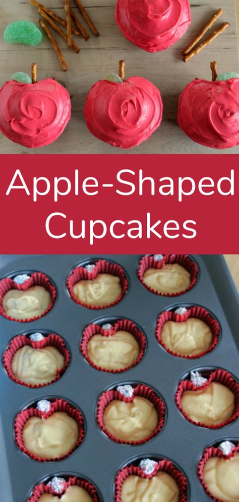 Apple Shaped Cupcakes, Apple Picking Party, Apple Theme Parties, Shaped Cupcakes, Apple Birthday, Thanksgiving Cupcakes, Apple Cupcakes, Fall Cupcakes, Fall Birthday Parties