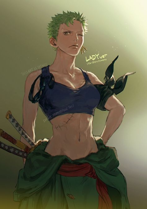 Fem Zoro, Zoro Fanart, Athletic Body, Zoro One Piece, Nico Robin, Roronoa Zoro, Anime Fanart, Anime Boy, Anime Art