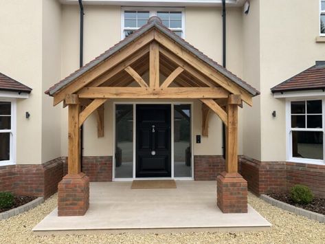 Front Porch Canopy Ideas, Timber Porch, Lantern Roof Light, Oak Porch, Front Door Canopy, House Front Porch, Timber Roof, Building A Porch, Houses In France