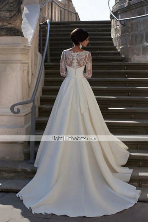 Simple Lace Wedding Dress, Satin Bridal Gowns, Lace Wedding Dress With Sleeves, Wedding Dress Fabrics, Wedding Dresses Strapless, Satin Wedding Dress, Formal Dresses For Weddings, Princess Wedding Dresses, Fall Wedding Dresses