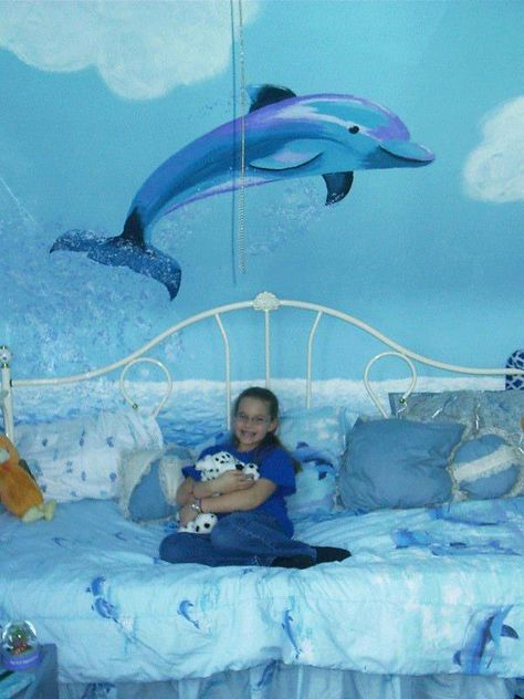 Dolphin Mural Dolphin Bedroom, Bedroom Beach, Girls Room Design, Shared Girls Bedroom, Ocean Room, Boys Room Design, Rooms Design, Mermaid Room, Boy Bedroom Design