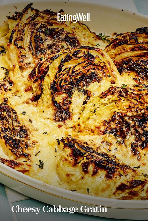 This cheesy cabbage gratin puts a fresh spin on traditional gratin by coating cabbage wedges with a cheesy, creamy sauce #healthyeating #healthyfoods #healthylifestyle #healthyrecipes#dinner#dinnerideas#supperideas#dinnerrecipes#healthydinnerideas#healthydinnerrecipes#vegetarian#vegetarianrecipes#vegetarianideas#vegetariancooking#healthyrecipes Cheesy Cabbage And French Onion Gratin, Cheesy French Onion Cabbage, Cheesy Roasted Cabbage Wedges, Sweetheart Cabbage Recipe, Cheesy Cabbage Gratin, Cabbage Au Gratin Recipe, Cabbage Au Gratin, Cabbage Gratin, Cheesy Cabbage