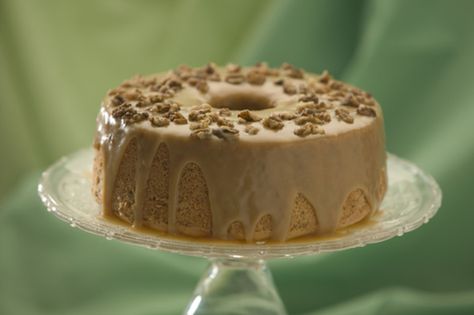 Maple Walnut Chiffon Cake Walnut Chiffon Cake, Chiffon Cake Recipe, Tube Pan, Glaze For Cake, 10 Birthday Cake, Dirt Cake, Brown Sugar Glaze, Sugar Glaze, Maple Walnut