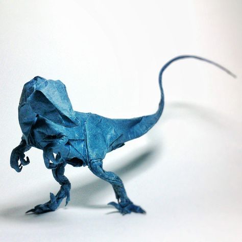 Origami Velociraptor, Origami Dinosaur, Origami Artist, Origami And Quilling, Origami Models, Origami Dragon, Blue Dinosaur, Origami And Kirigami, Origami Love