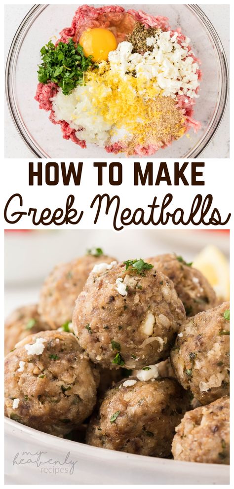 greek meatballs recipe Greek Meatballs With Feta, Greek Pork Meatballs, Beef In The Oven, Chicken Thigh Dinner, Dinner Idea Easy, Feta Meatballs, Sausage Meatballs Recipes, Greek Meatballs Recipe, Healthy Family Dinner