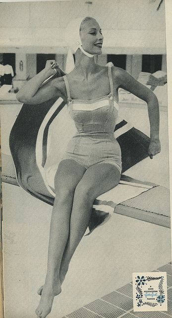 1956 swimsuit | Flickr - Photo Sharing! Vintage Swimsuit Photos, 50s Bathing Suit, 1950s Bathing Suits, 1950s Swimsuit, Vintage Inspired Swimsuit, Swimsuit Vintage, Bathing Cap, Retro Swimwear, Vintage Bathing Suits