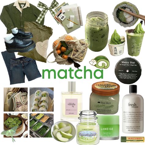 Green Tea Outfit, Green Capsule Wardrobe, Matcha Moodboard, Matcha Outfit Aesthetic, Cool Matcha Fashion, Matcha Bujo Theme, Matcha Girl Aesthetic, Tree Hut, Mazzy Star