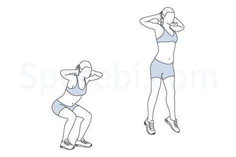 Squat Exercise, Squat Jump, Hip Flexor Exercises, Oblique Workout, Fitness Flyer, Back Fat Workout, Crunches Workout, Side Kick, Calories Burned