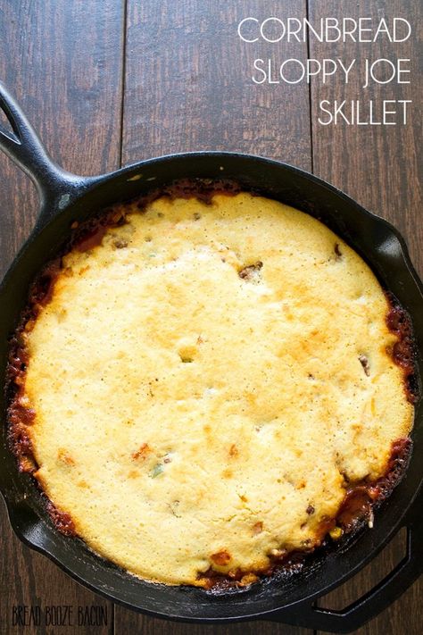 Our Cornbread Sloppy Joe Skillet is a less messy way to eat a weeknight classic! Cornbread Sloppy Joe, Best Sloppy Joe Recipe, Chili Cornbread Casserole, Chili Cornbread, Bread Booze Bacon, Skillet Cornbread, Chili And Cornbread, Cornbread Casserole, Sloppy Joes Recipe