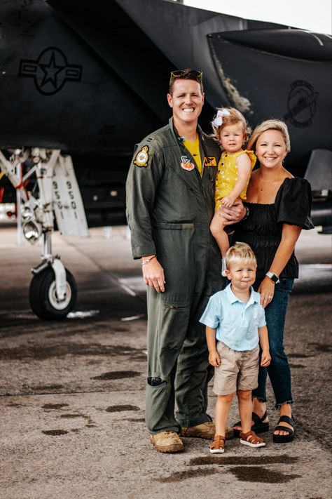 Family of four photo in front of an f15E f fighter jet. Alphabet Toys, Photoshoot Family, Music Vibes, Fun Texts, Baby In Pumpkin, Home Builder, Family Photoshoot, Pet Lovers, Family Photo