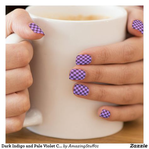 Dark Indigo and Pale Violet Checkerboard Minx Nail Art Checkerboard Nails, Minx Nails, Trendy Nail Art Designs, Orchid Purple, Nail Designs Glitter, Nails Coffin, Funky Nails, Nail Sizes, Valentine's Day Nails