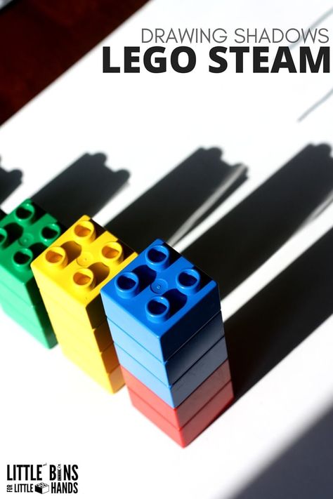 LEGO Drawing Shadows STEAM Activity with Duplo for kids shadow science activities! Great unplugged play for kids with fun LEGO learning activities. Shadow Science Activities, Stem Kindergarten, Shadow Lessons, Drawing Shadows, Lego Drawing, Lego Stem, Stem Drawing, Shadow Activities, Shadow Theme