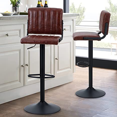 Cool Bar Stools, Stools With Backs, Leather Bar Stools, Adjustable Bar Stools, Leather Bar, Modern Bar Stools, Leather Dining Chairs, Kitchen Bar Stools, Comfortable Chair