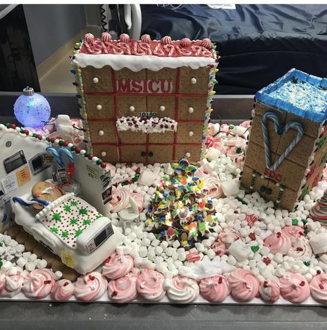 Gingerbread House Hospital Theme, Medical Gingerbread House Ideas, Gingerbread Hospital Ideas, Hospital Gingerbread House Ideas, Hospital Gingerbread House, Gingerbread Hospital, Gingerbread Contest, Hospital Humor, Gingerbread House Designs