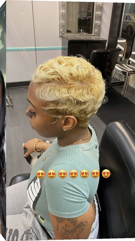 Finger Waves Dyed Hair, Finger Waves Wig For Black Women, Finger Waves Short Hair Blonde, Blond Finger Waves For Black Women, Honey Blonde Finger Waves On Black Women, 27 Pieces Hairstyles Short, Short Blonde Fingerwaves Black Women, Blonde Short Pixie Haircut Black Women, Blonde Short Cut For Black Women