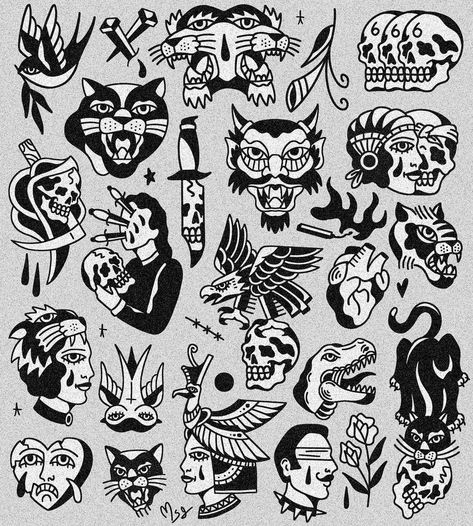 🖤 MSG 🖤 on Instagram: “Designs for sale” Black And White Traditional Tattoo, Black And White Traditional, Traditional Tattoo Black And White, Traditional Tattoo Old School, Traditional Style Tattoo, Traditional Tattoo Sleeve, Flash Tattoo Designs, Tattoo Flash Sheet, Doodle Tattoo