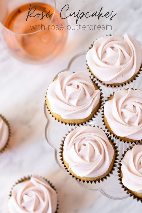 Cupcake With Rose On Top, Cupcakes With Roses On Top, Rose Wine Cupcakes, Rose Buttercream, Infused Cupcakes, Rose Cupcake, Decorated Cupcakes, Small Cupcakes, Cupcake Decorating Tips