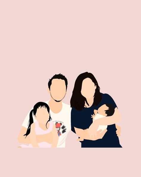 Family Illustration Art Drawings, Draw Family, Family Drawing Illustration, Nisha Rawal, Illustrated Family Portrait, Baby Print Art, Father Photo, Family Picture Poses, Pink Background Images