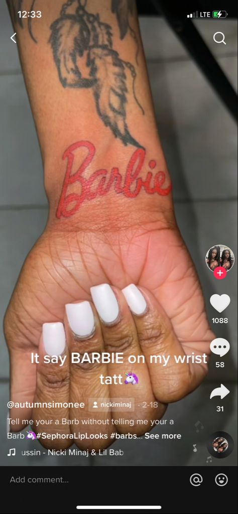 Barbie Tattoo Nicki Minaj, Barbie Wrist Tattoo Nicki Minaj, Barbie Wrist Tattoo, Nicki Minaj Tattoo Ideas, Nicki Tattoo, Nicki Minaj Tattoo, Barbie Tattoo, Nicki Minaj Barbie, Simple Butterfly