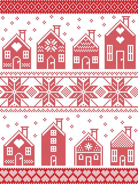 Punto Fair Isle, Nordic Culture, Knitted Christmas Decorations, Knitting Christmas, Motif Fair Isle, House Village, Cross Stitch House, Fair Isle Knitting Patterns, Fair Isles