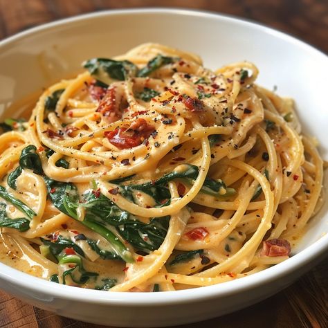 Pasta Recipes Tomato, Spaghetti Spinach, Tomato Linguine, Classic Italian Pasta, Spaghetti With Spinach, Delicious Spaghetti, Tomato Cream Sauce, Italian Pasta Dishes, Buttered Noodles