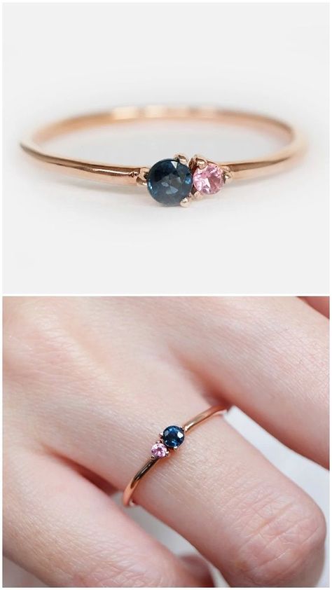 Minimal Rings Minimalist Jewelry, Sapphire Ring Simple, Engagement Ring Blue Sapphire, Engagement Ring Blue, Two Stone Ring, Birthstone Engagement Rings, Lily Ring, Ring Blue Sapphire, Blue Sapphire Jewelry