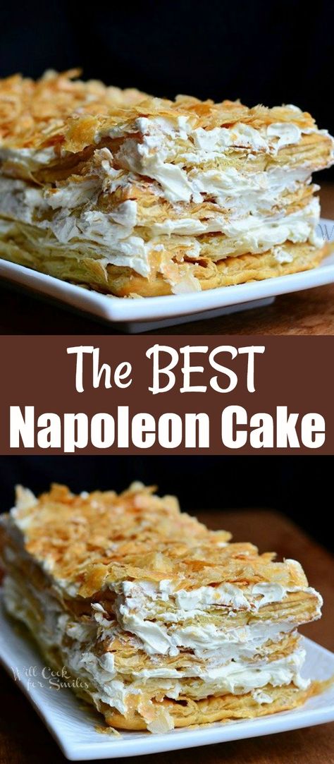 It's a Napoleon Cake (It's a Napoleon Cake (Наполеон) , a popular Russian cake made with puff pastry and smooth buttery creamy filling.) , a popular Russian cake made with puff pastry and smooth buttery creamy filling. #napoleon #cake #puffpastry #cream #russian #Hаполеон Classic Napoleon Dessert, Russian Napoleon Cake Recipes, French Napoleon Dessert, Napoleon Dessert Recipe, Napolean Puff Pastry Recipe, Easy Napoleon Dessert, Nepolian Cake, Napoleon Cake Recipe, Napoleon Pastry