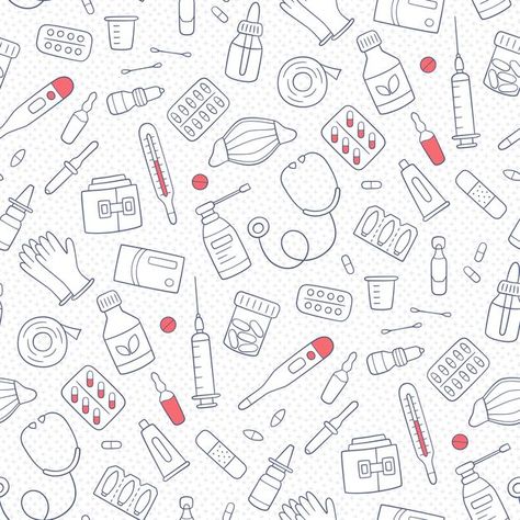 Seamless doodle pattern with medications... | Premium Vector #Freepik #vector #background #pattern #texture #medical Medical Pattern Design, Medical Project Ideas, Medication Background, Nursing Background Wallpaper, Medical Wallpaper Backgrounds, Nursing Background, Doctor Background, Nurse Background, Medicine Background