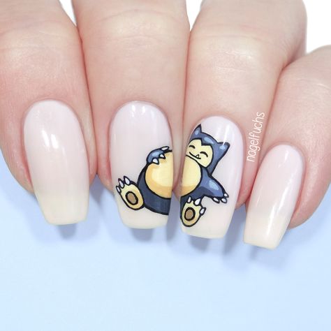 Pokemon Snorlax Nails by nagelfuchs Nail Designs Kawaii, Best Nail Designs, Anime Nails, Simple Gel Nails, Cat Nails, Kawaii Nails, Popular Nails, Cute Nail Art, Dream Nails