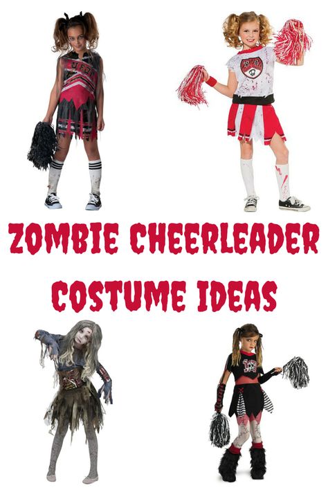 Zombie Cheerleader Costume Ideas | DIY Zombie Costume | Kids Zombie Cheerleader Costumes Zombie Cheerleader Makeup For Kids, Diy Zombie Cheerleader Costume, Zombie Cheerleader Costume For Kids, Scary Cheerleader Costume, Thriller Ideas, Cheerleader Costume Halloween, Dead Cheerleader Costume, Zombie Cheerleader Halloween Costume, Diy Zombie Costume