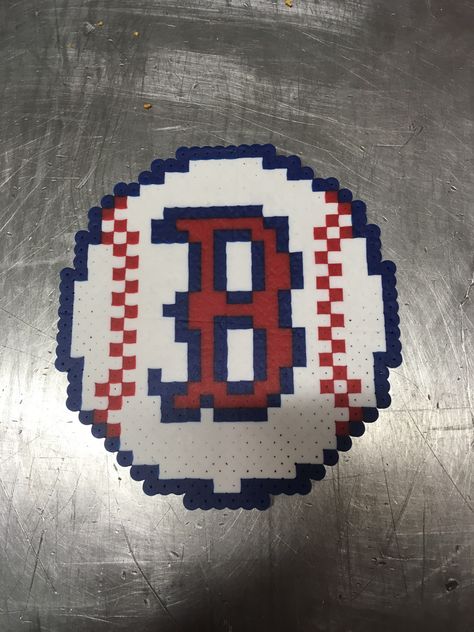 Sports Perler Bead Patterns, Baseball Perler Beads, Baseball Perler Bead Pattern, Perler Beads Sports, Christmas Perler Beads, Boston Red Sox Logo, Perler Projects, Hamma Beads Ideas, Red Sox Logo