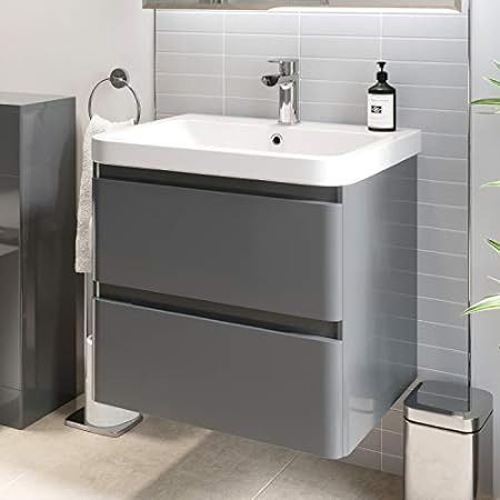 Affine Bathroom Wall Hung Vanity Unit Wash 600 Basin Base Cabinet Drawers Storage Grey : Amazon.co.uk: Home & Kitchen Wall Mounted Storage Cabinet, Grey Vanity Unit, Wash Basin Sink, Grey Bathroom Furniture, Bathroom Wall Hanging, Basin Sink Bathroom, Gray Vanity, Bathroom Design Trends, Bathroom Furniture Vanity