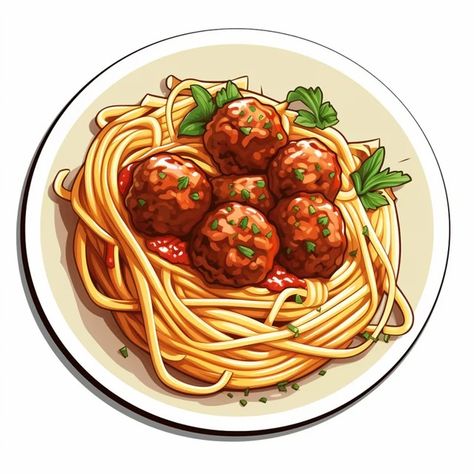 SundreamStickers - Etsy Spaghetti Drawing, Spaghetti Illustration, Bowl Of Spaghetti, Savory Meatballs, Spaghetti And Meatballs, Bowl Designs, Food Obsession, Sticker Collection, Sticker Book