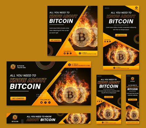 Cryptocurrency Bitcoin Banner Set Template PSD Crypto Banner Design, Business Banner Design, Graphic Design Inspiration Poster, Inspiration Poster, Bar Exam, Types Of Social Media, Social Media Advertising Design, Seo For Beginners, Instagram Template Design