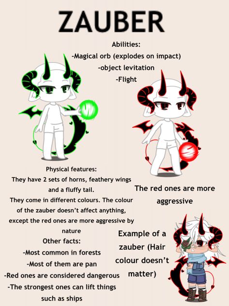 Feel free to make an oc with this species, please give credit though (the z is pronounced like an s btw). also zauber is german for magic if anyone wants to know where the name came from Make An Oc, Magic Names, Open Species, Forest Color, Club Hairstyles, Club Fits, Physical Features, Club Outfit Ideas, Animation Art Character Design