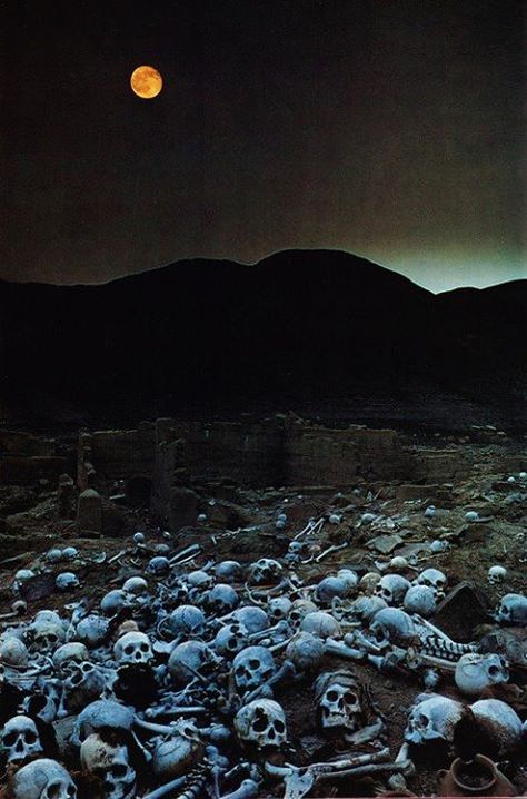 siggautr:  Inca graveyard, Photographed by Loren McIntyre, National Geographic 1975 Images Terrifiantes, Theme Tattoo, Dark Artwork, Arte Fantasy, Skull Art, Image Hd, Graveyard, Dark Fantasy Art, 그림 그리기