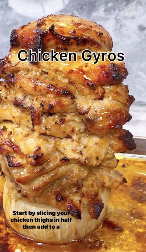 Easy Chicken Gyro Recipe, Chicken Gyro Oven, How To Make Chicken Gyros At Home, Authentic Chicken Gyro Recipe, Baked Chicken Gyros, Spicy Greek Chicken, Best Greek Chicken Recipe, Chicken Meatball Gyro, Greek Chicken Gyros On A Homemade Spit