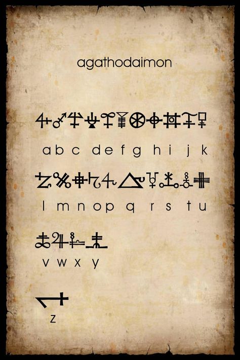 Alchemical symbols arranged with alphabetical correspondences. This is available as a free True Font download for your PC at dafont.com.  The font is called Agathodaimon - type that in the search box at the site, Another excellent set of characters for secret writing in a Book of Shadows. Symbol Alphabet, Alfabeto Viking, Alchemical Symbols, Ancient Alphabets, Different Alphabets, Alphabet Code, Alchemic Symbols, Alphabet Symbols, Alfabet Letters