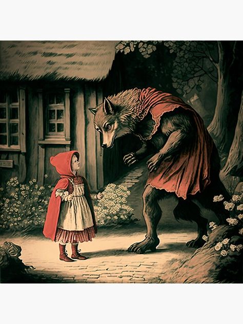 "Vintage image of Little Red Riding Hood meeting the big bad wolf at her grandmas." Poster for Sale by liana campbell Red Riding Hood Art, Big Wolf, The Big Bad Wolf, Fairy Lanterns, Gothic Fairy, Big Bad Wolf, Mosaic Wall Art, Bad Wolf, Wolf Art