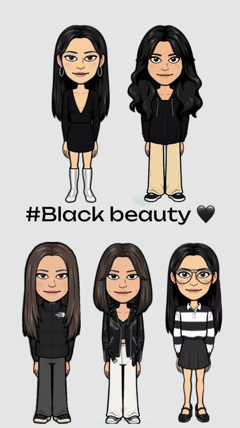 #black Aesthetic Bitmoji, Cute Snapchat Bitmoji Ideas, Snapchat Avatar, Bitmoji Outfits, Girl Sketch, All Black Outfit, Black Outfit, All Black