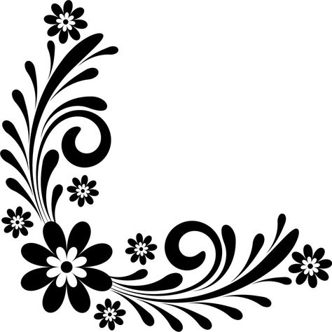 Drawing Borders, Corner Borders, Simple Flower Design, Page Borders Design, Flower Drawing Design, Floral Border Design, Flower Stencil, Pola Sulam, Stencil Patterns