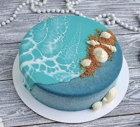 Ocean Wave Birthday Cake, Ocean Waves Cake Design, Luau Party Cakes, Cake Sea Ocean, Sea Fondant Cake, Ocean Birthday Cake Beach Themes, Beach Dessert, Ocean Birthday Cakes, Surf Cake