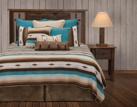 Spanish for "blanket", our Zarape ensemble is cheerfully ready to brighten up your southwestern bedroom! #woodedriver #bedding #westernbedding #westernbedroom #westernlifeandstyle #southwestern #texasranch #cowboylife #westernstyle #southwesternstyle Southwest Throw Pillows, Southwestern Bedroom, Southwestern Bedding, Southwest Pillows, Rustic Bedding Sets, Turquoise Throw Pillows, Southwest Blankets, Western Bedding, Queen Bedspread