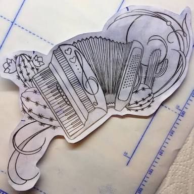 Accordion Drawing, Trombone Art, Fake Skin Tattoo, Fake Skin, Sun Tattoos, Human Canvas, E Tattoo, Music Tattoos, Desenho Tattoo