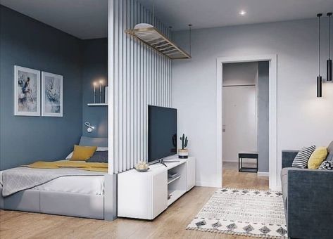 One Room Apartment, Studio Apartment Living, Plan Villa, Small Apartment Interior, Small Apartment Design, Studio Apartment Layout, Small Studio Apartments, Apartment Layout, Small Room Design