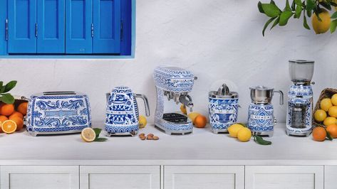 The new Smeg X Dolce & Gabbana collection is the stuff of kitchen dreams — woman&home Future Kitchen, Mediterranean Design, Breakfast Set, Stefano Gabbana, Coastal Blue, Blue Paisley, Small Appliances, Kitchen Essentials, Stylus