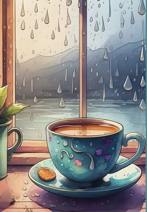 Rain Illustration Rainy Days, Rain Illustration, Nature Painting, Nature Paintings, Rain Drops, Rainy Days, Rainy Day, Beautiful Nature, Cute Pictures