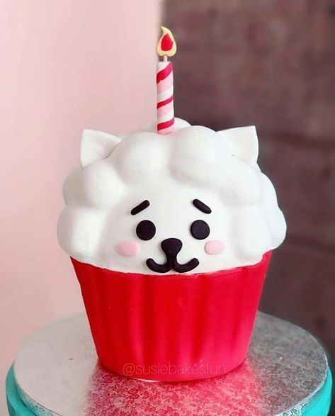 Rj Cake, K Pop Cake, Bts Cakes, Rj Bt21, Pinky Rose, Bts Birthday, Bts Cake, Cupcake Tutorial, Funny Birthday Cakes