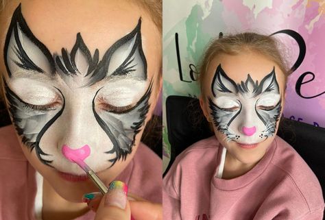 How to do a cat face paint for Halloween Face Paint Cat Easy, Easy Cat Face Paint, Black Cat Face Paint, Easy Halloween Face Paint, Easy Face Paint Ideas, Face Paint For Halloween, Scarecrow Face Paint, Alien Face Paint, Cheetah Face Paint