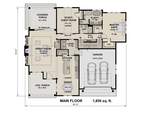 Contemporary Style House Plan - 3 Beds 3 Baths 2500 Sq/Ft Plan #51-587 - Houseplans.com House Plans 2500 Sq Ft, Contemporary Style House, Craftsman Farmhouse, Farmhouse Style House Plans, Contemporary Style Homes, Craftsman House Plan, Ranch House Plans, Tiny House Cabin, House Plans Farmhouse